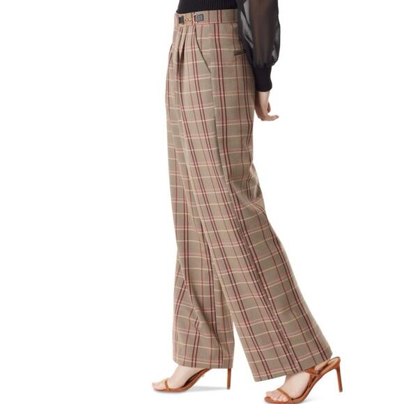 Sam Edelman Wild Aster plaid wide leg slacks pants buckle size 8 womens - Picture 3 of 9
